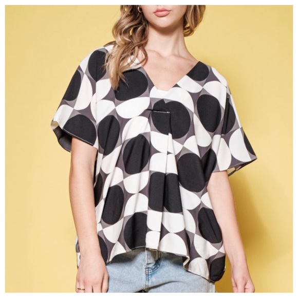 45 Boho Color Block Pattern Tunic Blouse Top - Picture 4 of 4